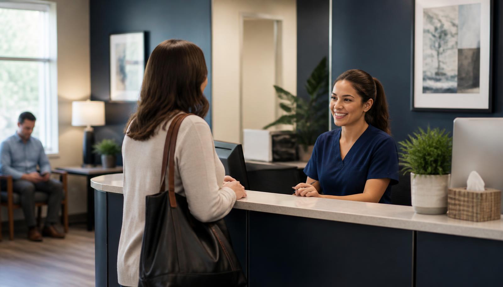 Patient checking in at a medical practice front desk